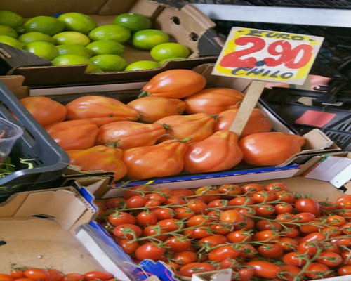 Fresh produce including tomatoes, avocados and seasonal vegetables from a local market